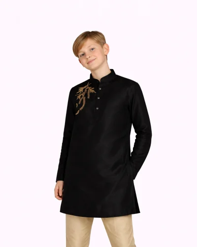 Maurya Vastra Black Embroidered Festive Kurta