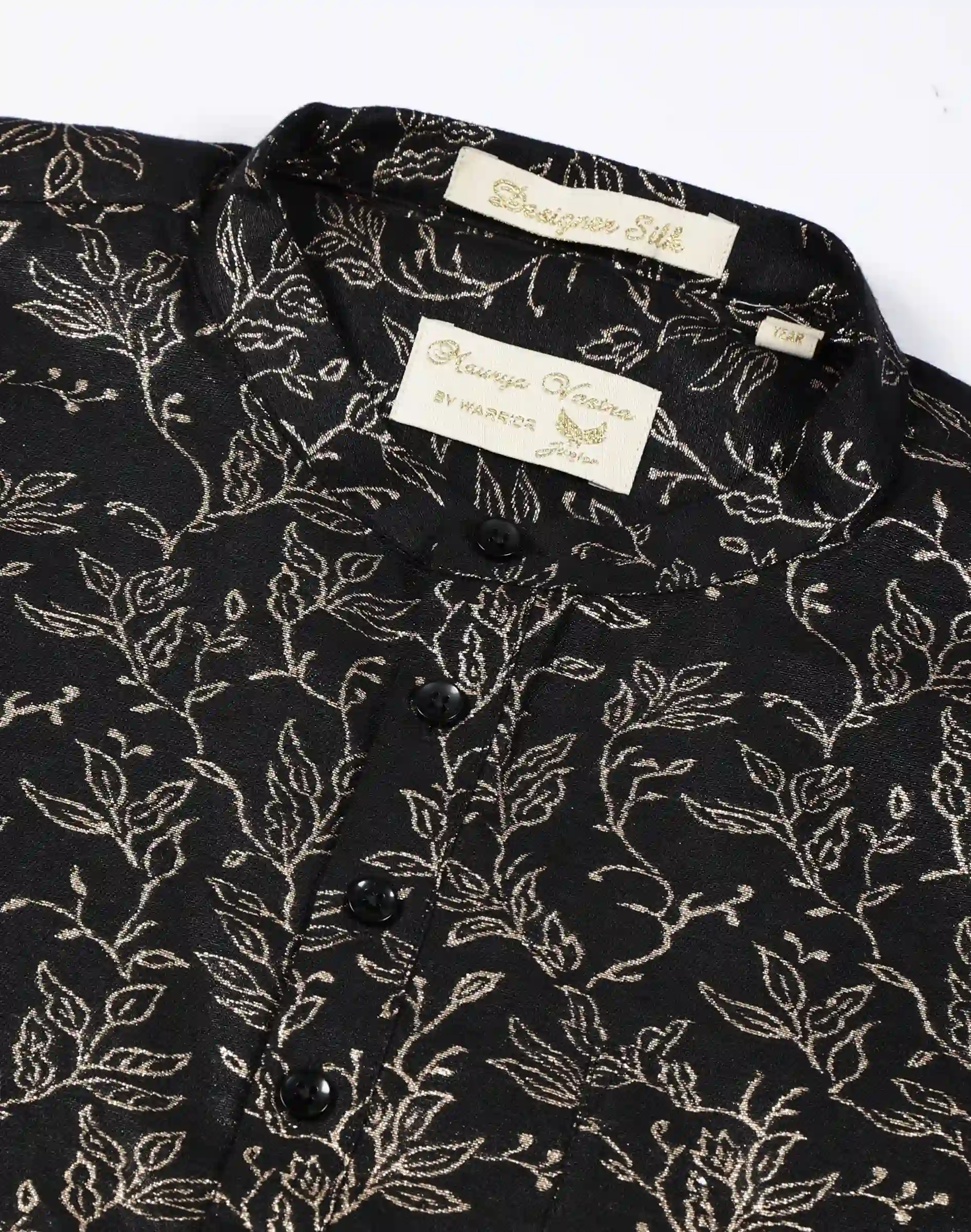 Maurya Vastra Black Floral Designer Silk Urban Kurta (1)