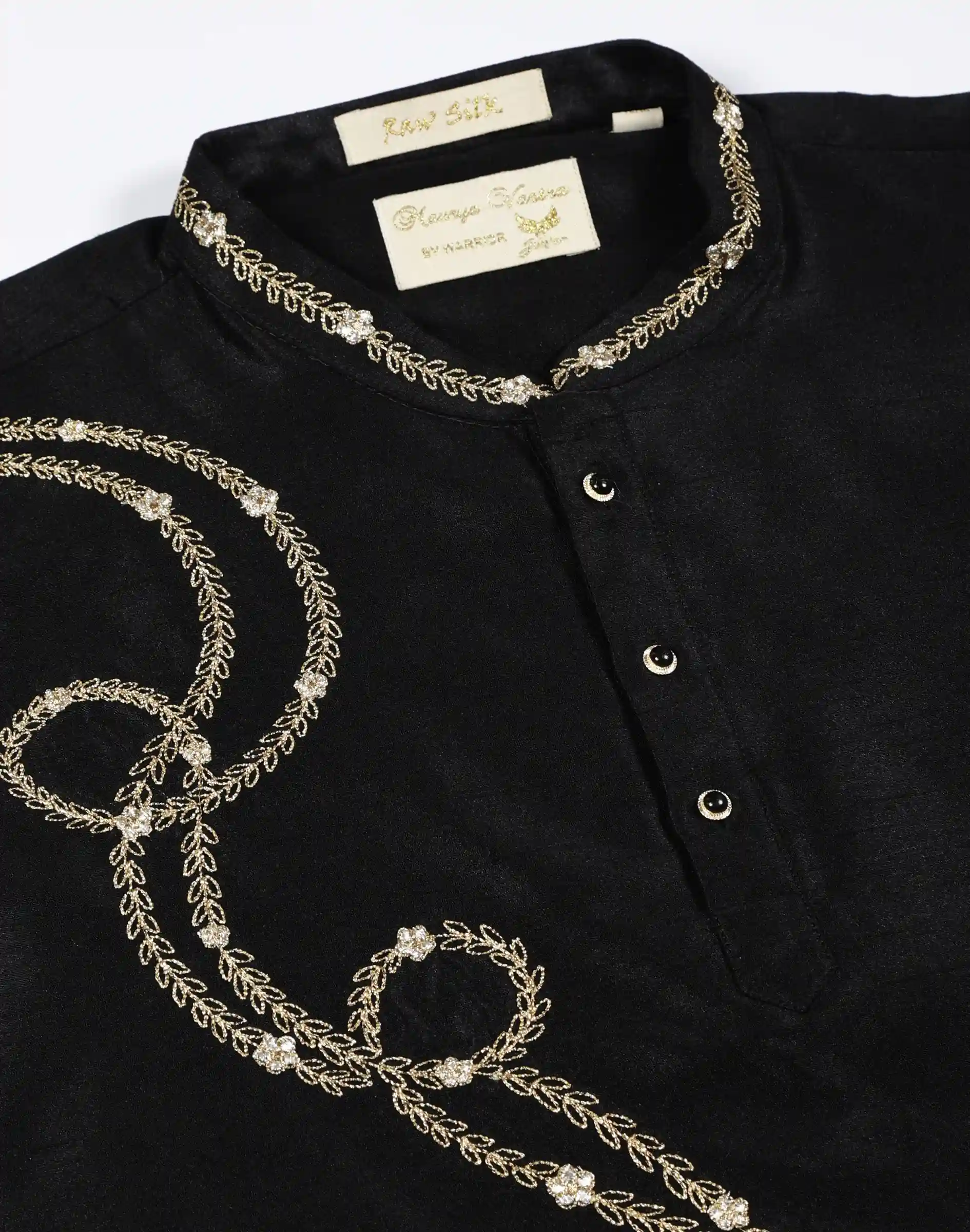 Maurya Vastra Black Raw Silk Embroidered Kurta (3)