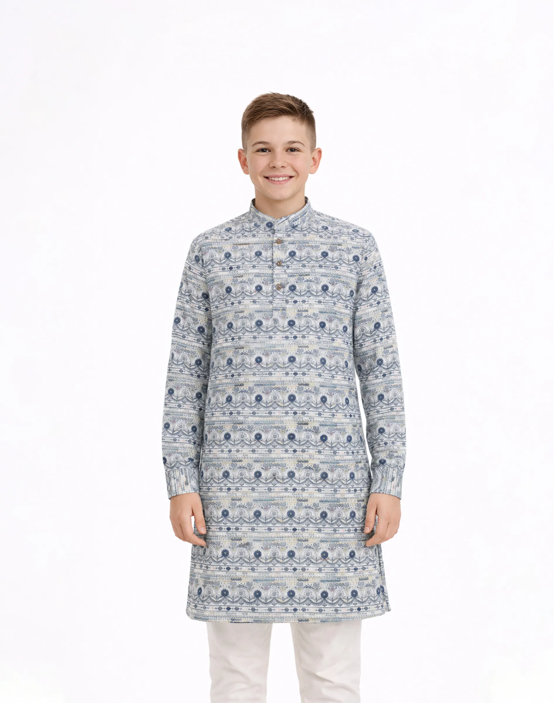 Maurya Vastra Blue Floral Printed Cotton Kids Kurta (1)