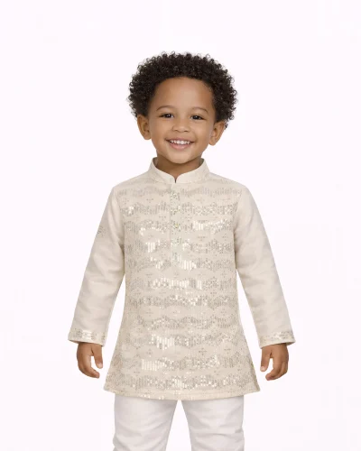 Maurya Vastra Boys Ivory Sequin Embellished Festive Kurta