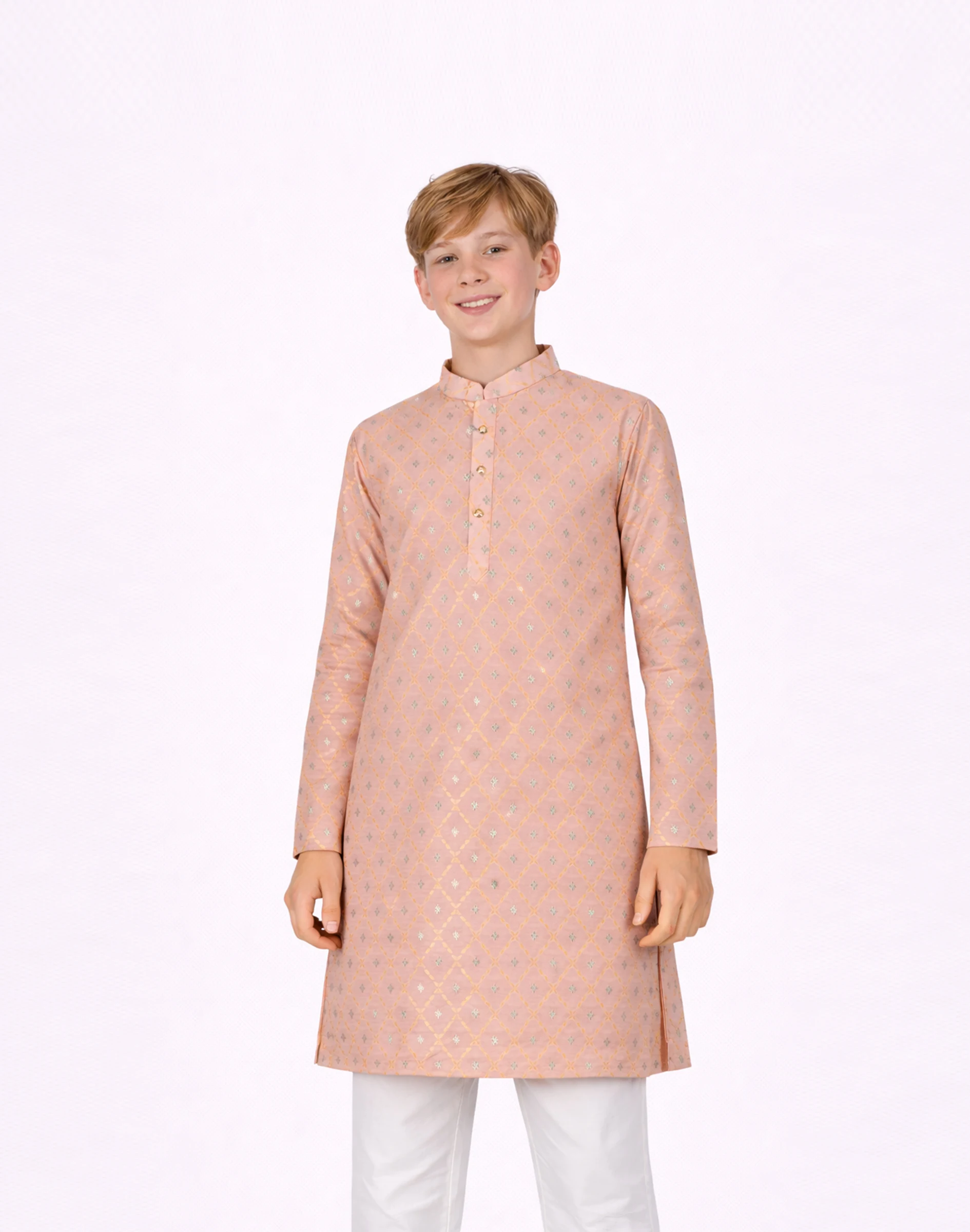 Maurya Vastra Boys Peach Designer Silk Kurta (1)