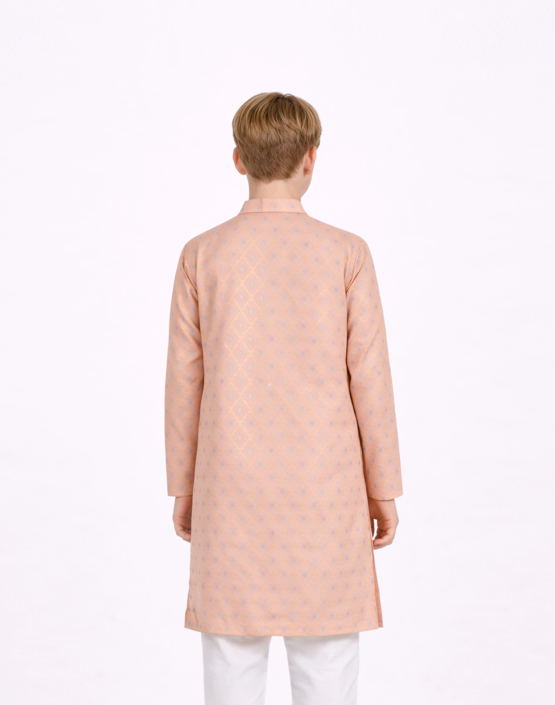 Maurya Vastra Boys Peach Designer Silk Kurta (3)