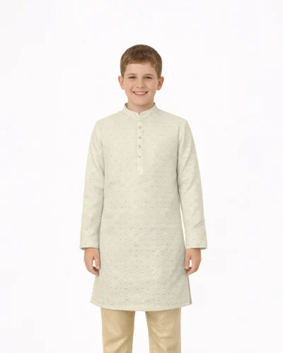 Maurya Vastra Champagne Beige Embroidered Kids Kurta