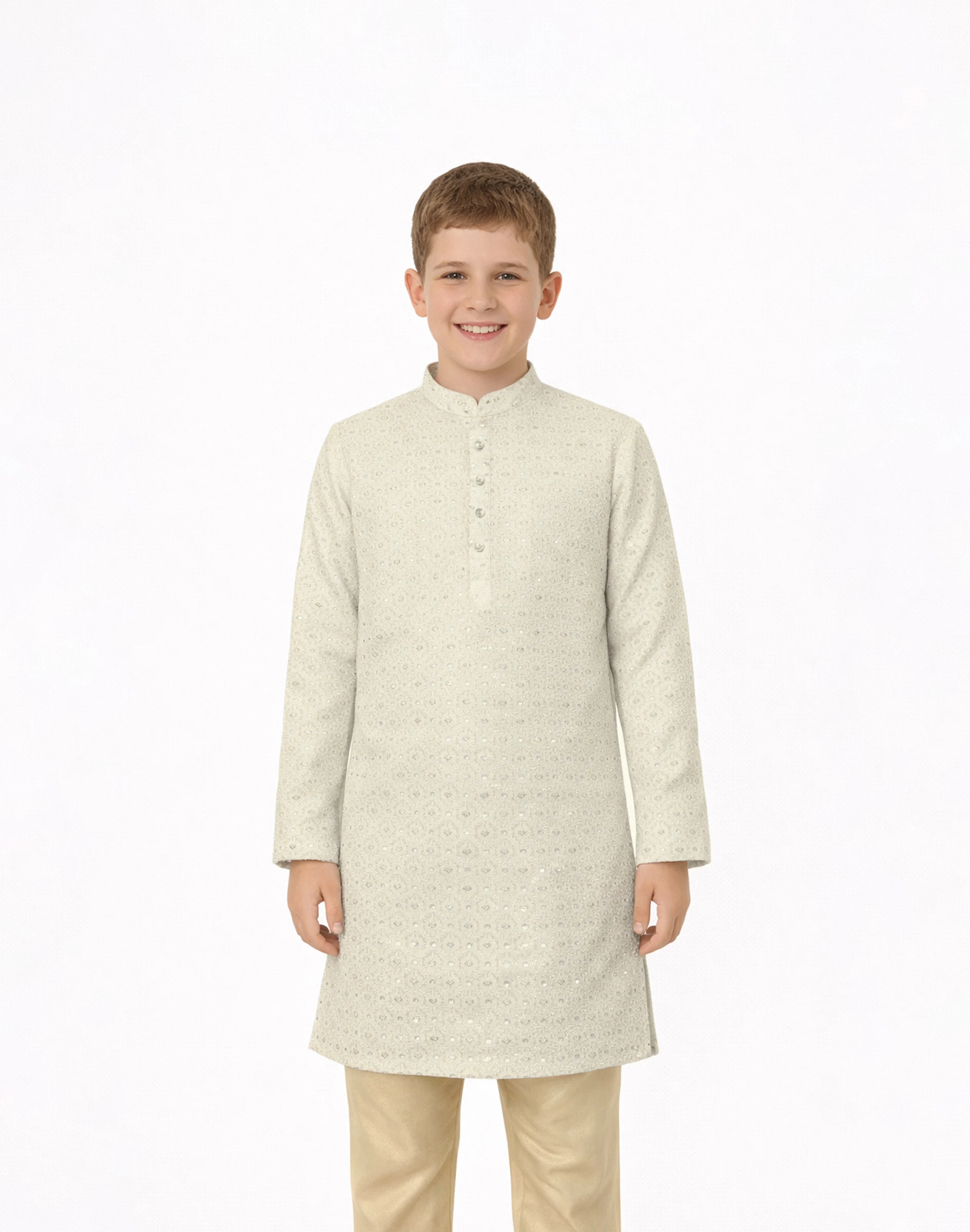 Maurya Vastra Champagne Beige Embroidered Kids Kurta (1)