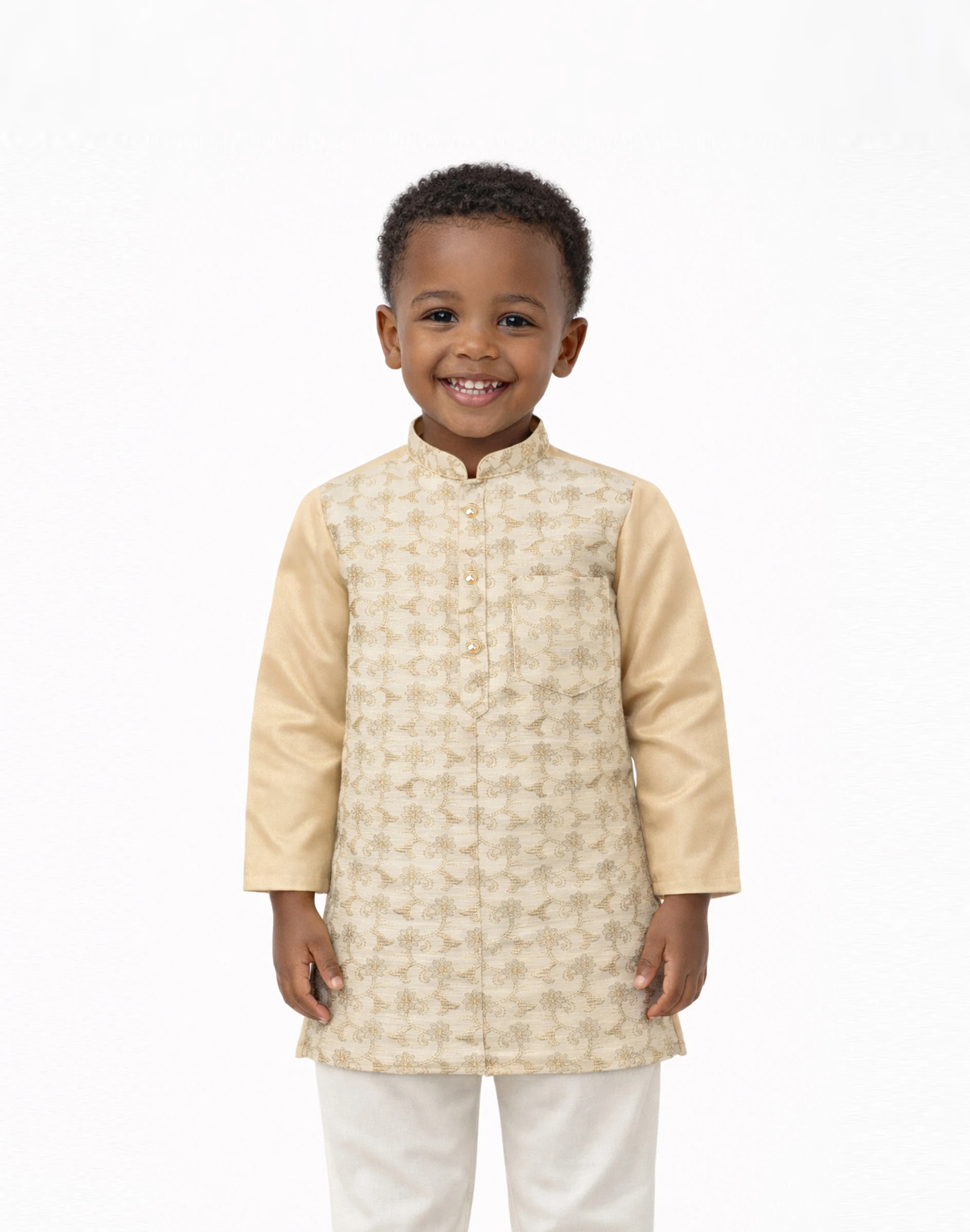 Maurya Vastra Champagne Gold Embroidered Boys Kurta (1)