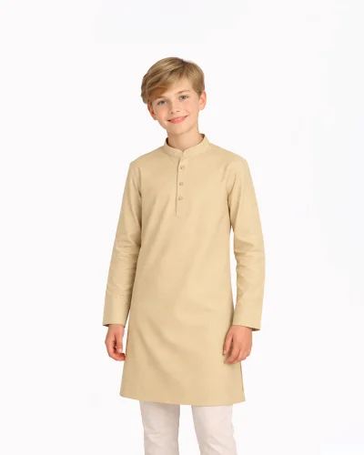 Maurya Vastra Classic Beige Textured Silk Kids Kurta