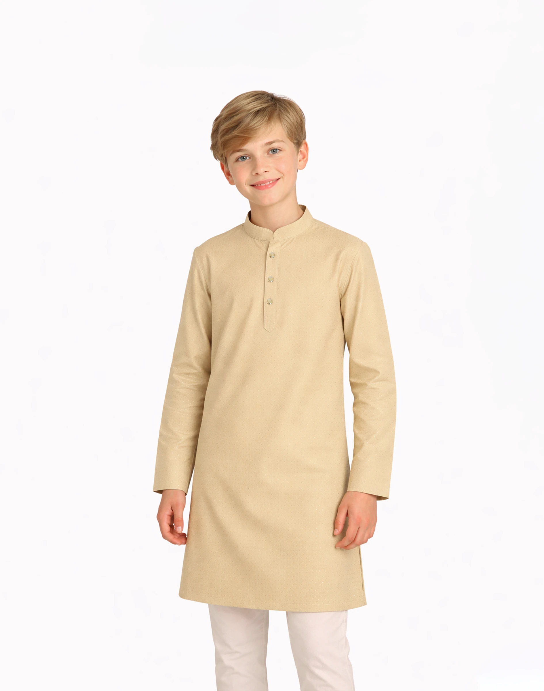 Maurya Vastra Classic Beige Textured Silk Kids Kurta (1)