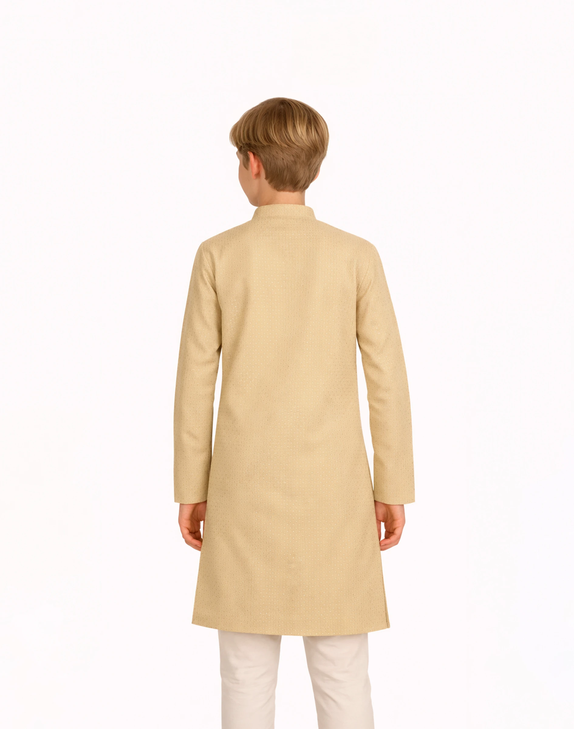 Maurya Vastra Classic Beige Textured Silk Kids Kurta (2)
