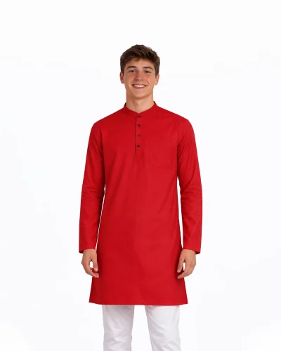 Maurya Vastra Classic Red Cotton Kids Kurta