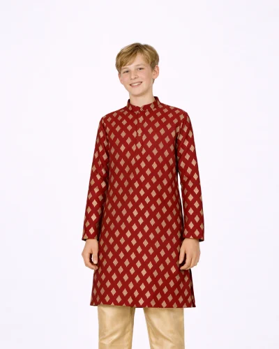 Maurya Vastra Crimson Gold Motif Brocade Kurta