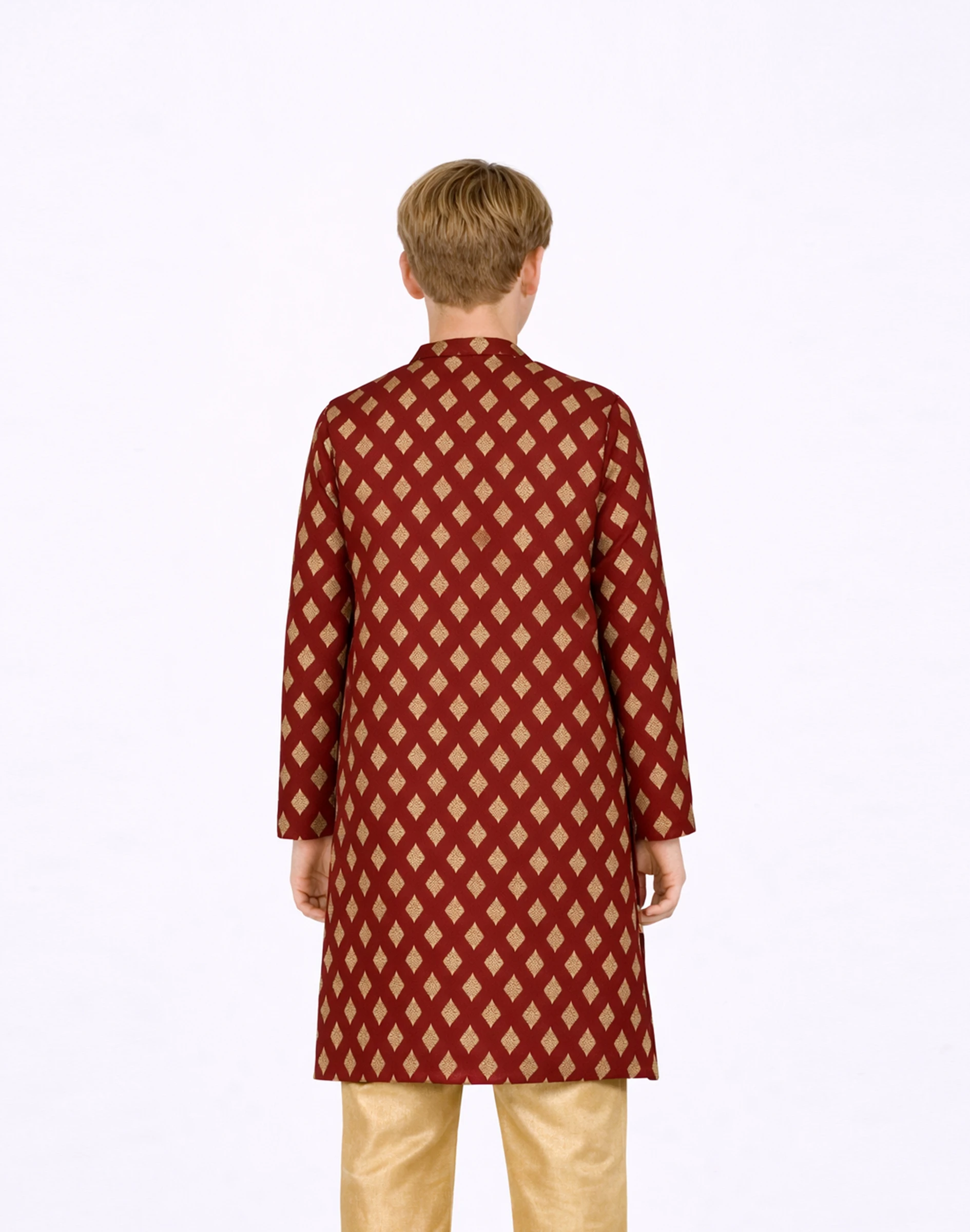 Maurya Vastra Crimson Gold Motif Brocade Kurta (2)