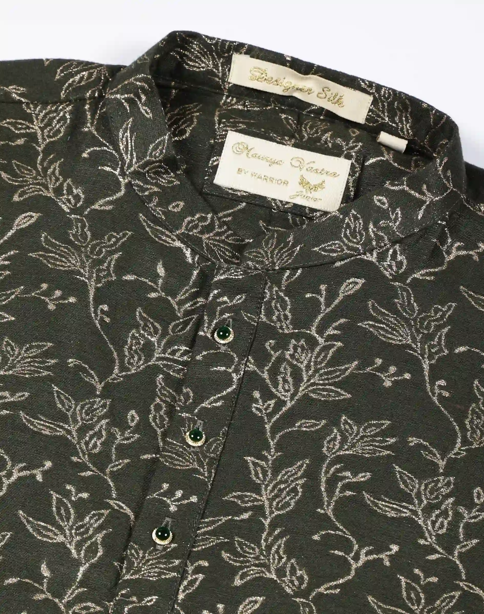 Maurya Vastra Dark Sage Green Floral Brocade Kurta (1)