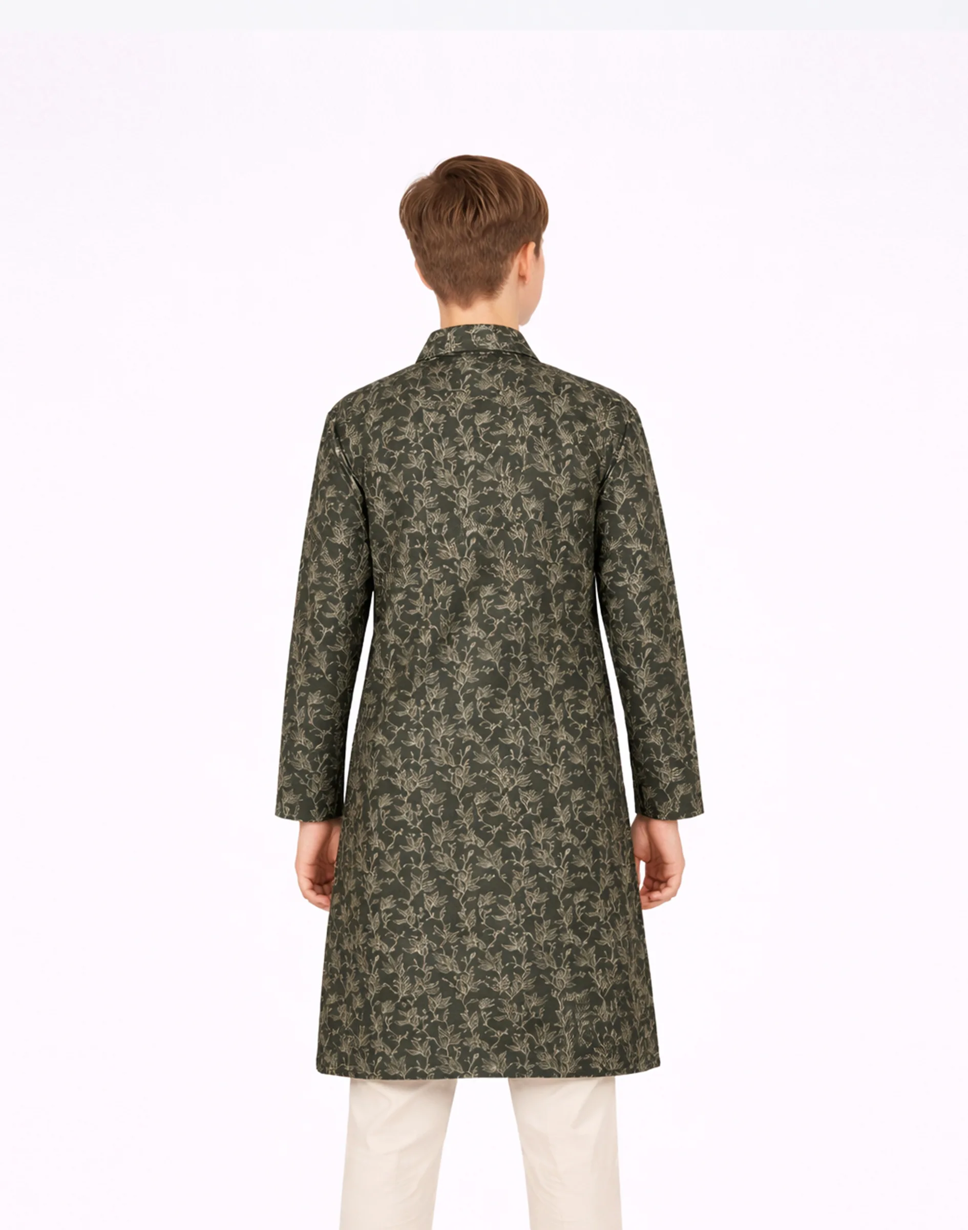 Maurya Vastra Dark Sage Green Floral Brocade Kurta (3)