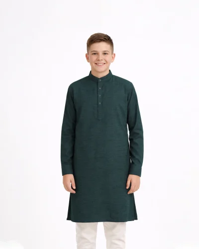Maurya Vastra Deep Teal Textured Silk Kids Kurta