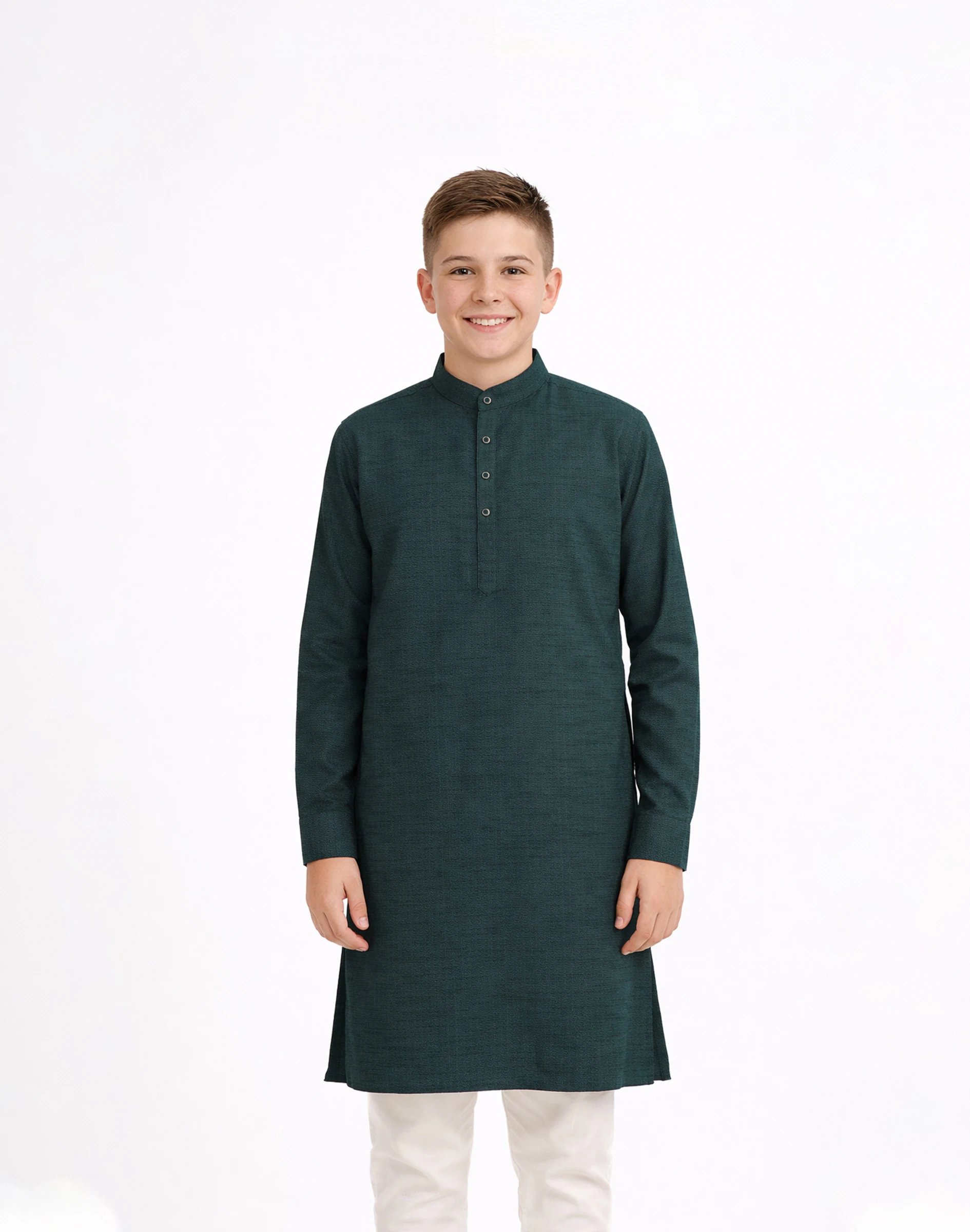 Maurya Vastra Deep Teal Textured Silk Kids Kurta (1)