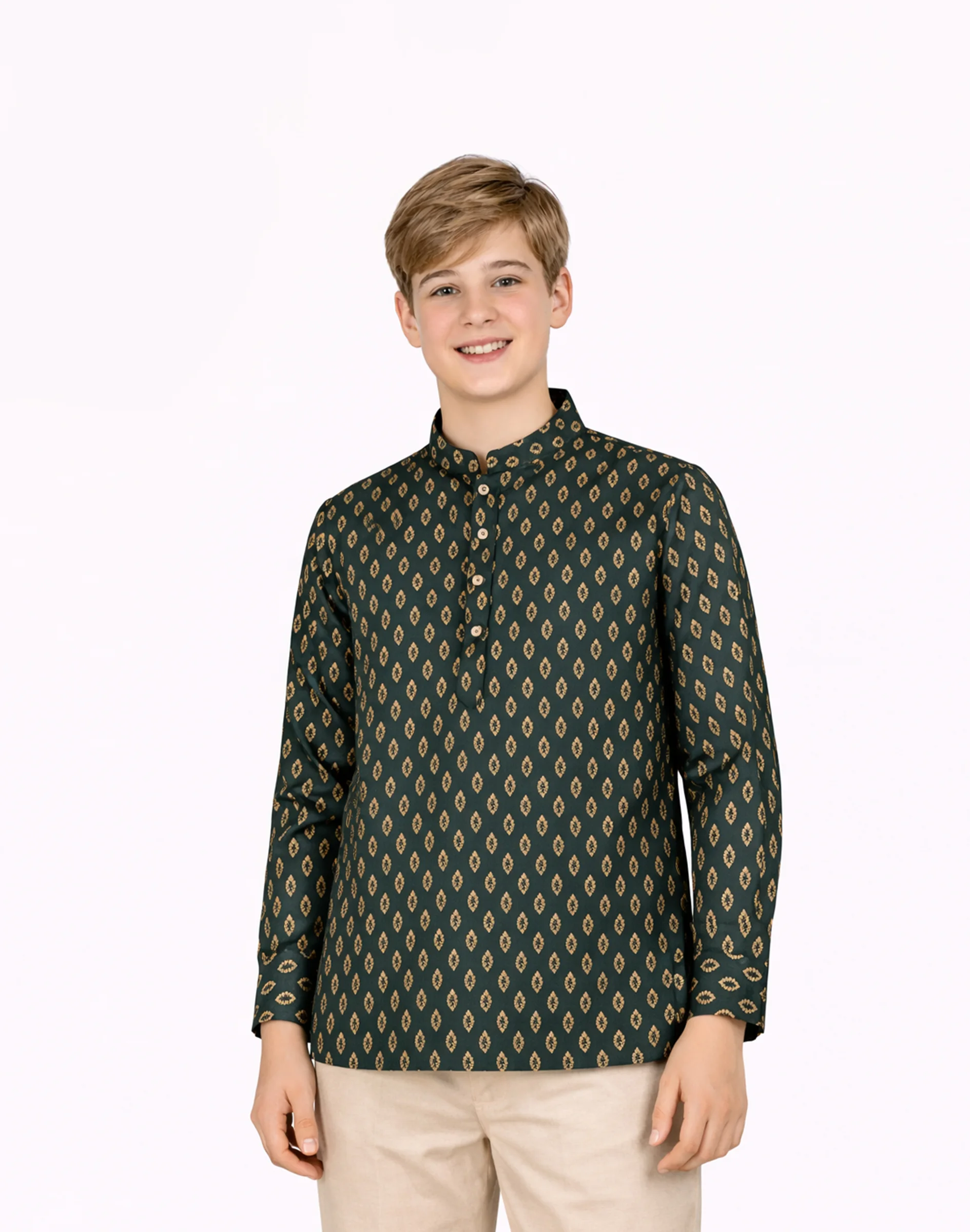 Maurya Vastra Emerald Green Designer Silk Jacquard Kurta (1)