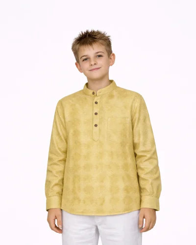 Maurya Vastra Gold Textured Festive Kids Kurta