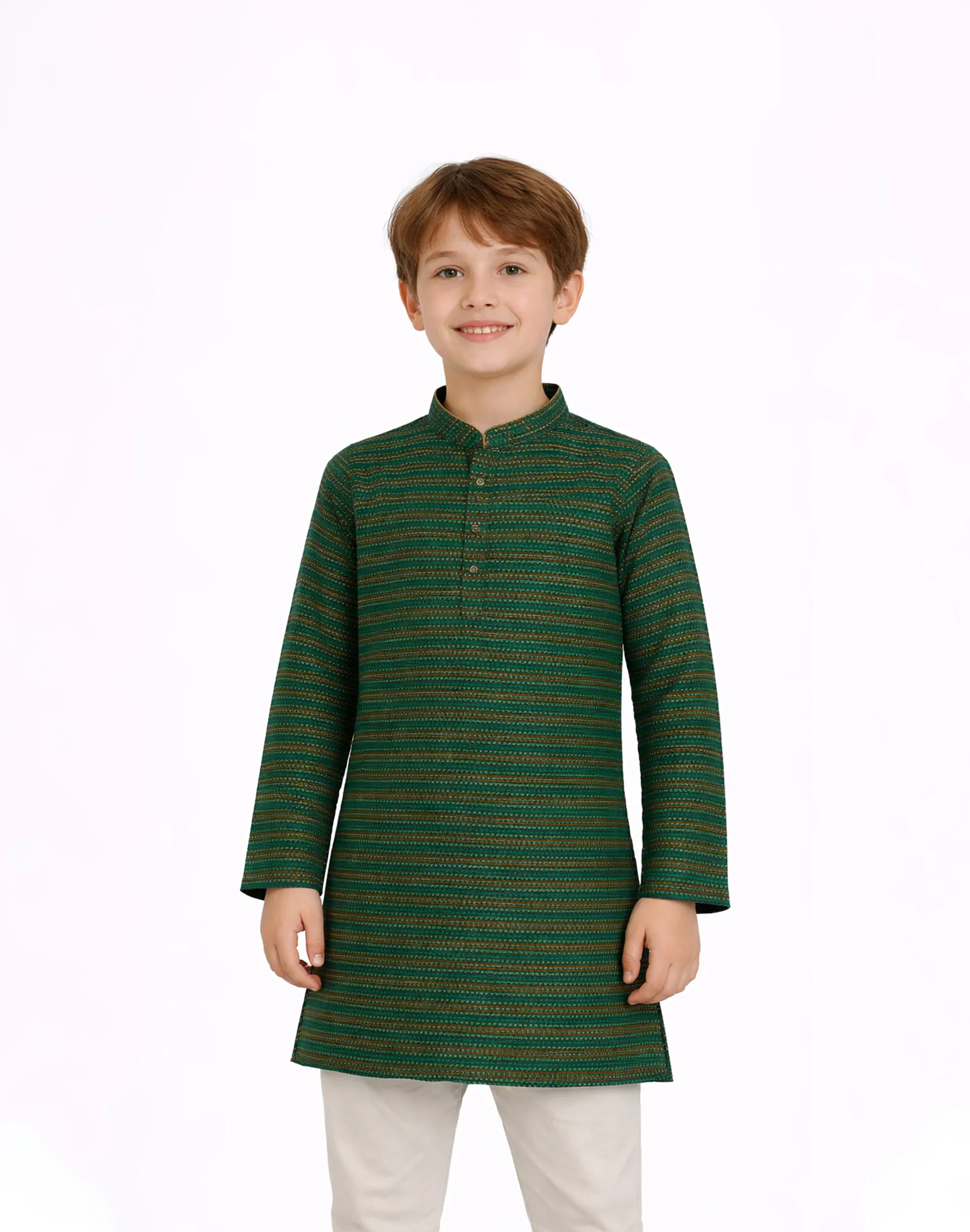 Maurya Vastra Green Striped Brocade Kids Kurta (1)
