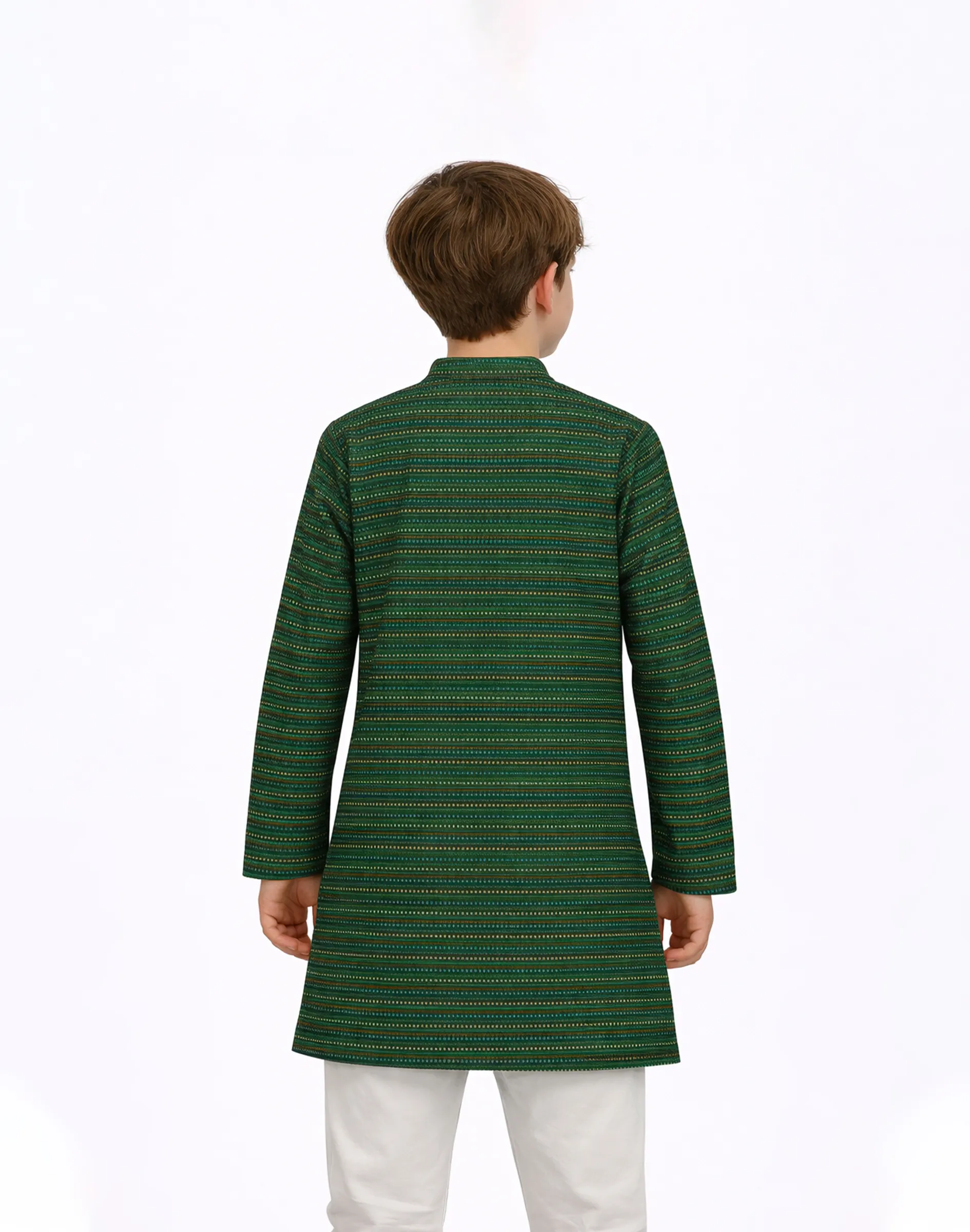 Maurya Vastra Green Striped Brocade Kids Kurta (2)