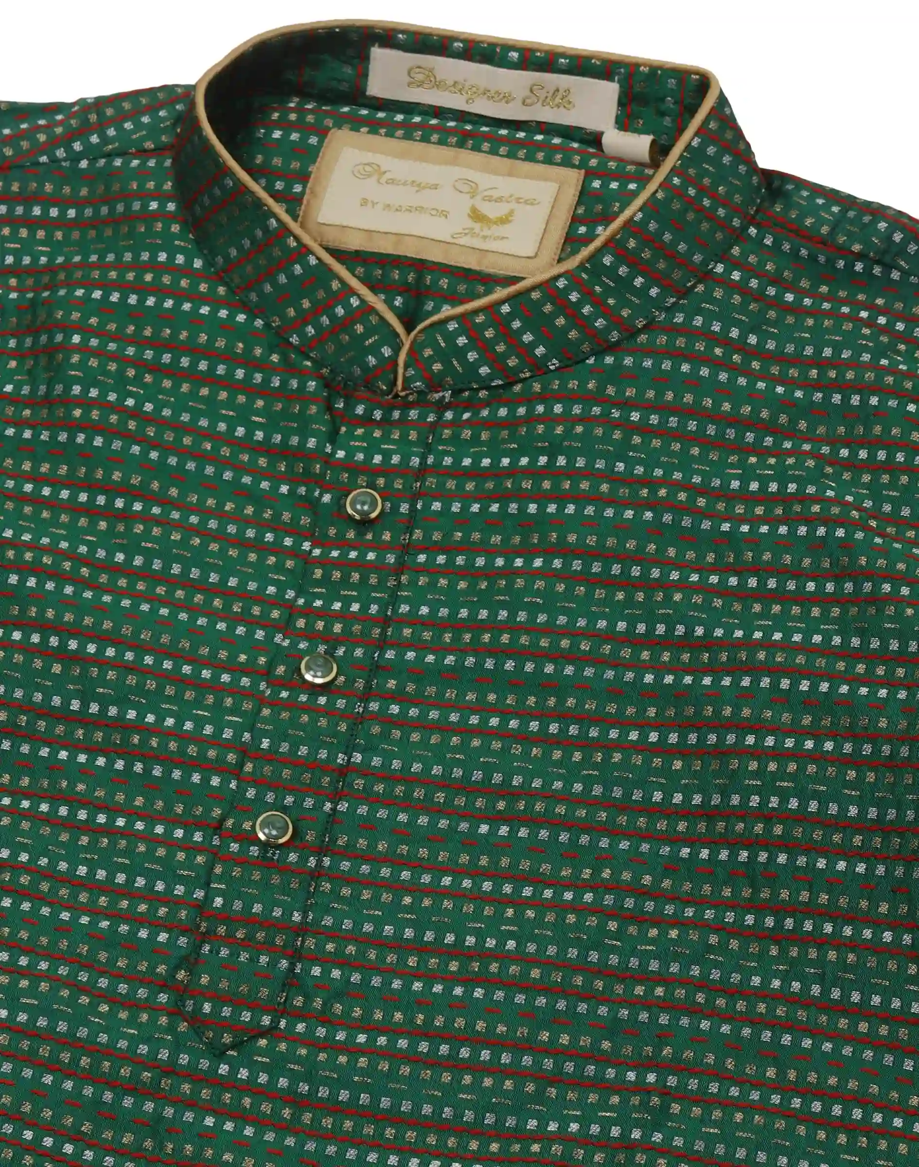 Maurya Vastra Green Striped Brocade Kids Kurta (3)