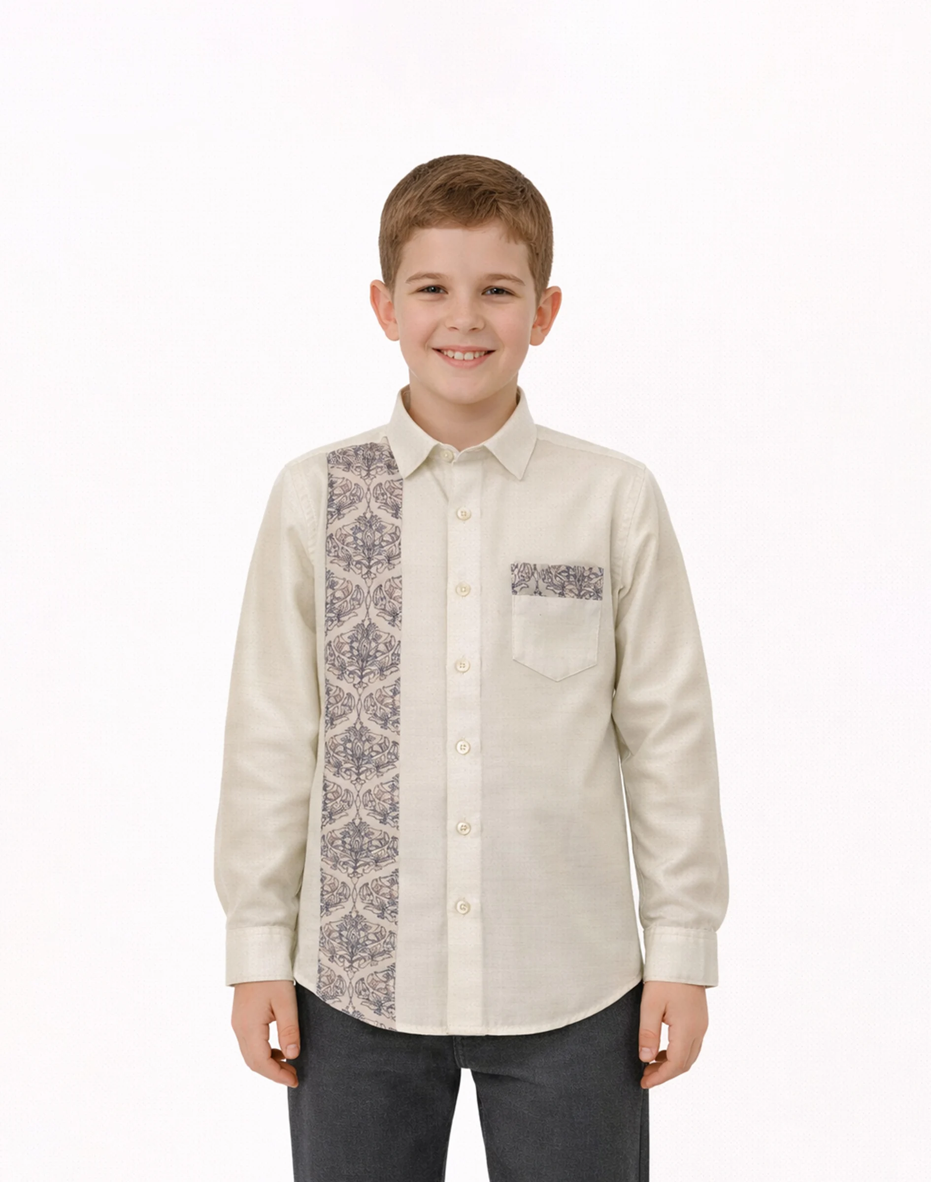 Maurya Vastra Ivory Embroidered Panel Kids Ethnic Shirt (1)