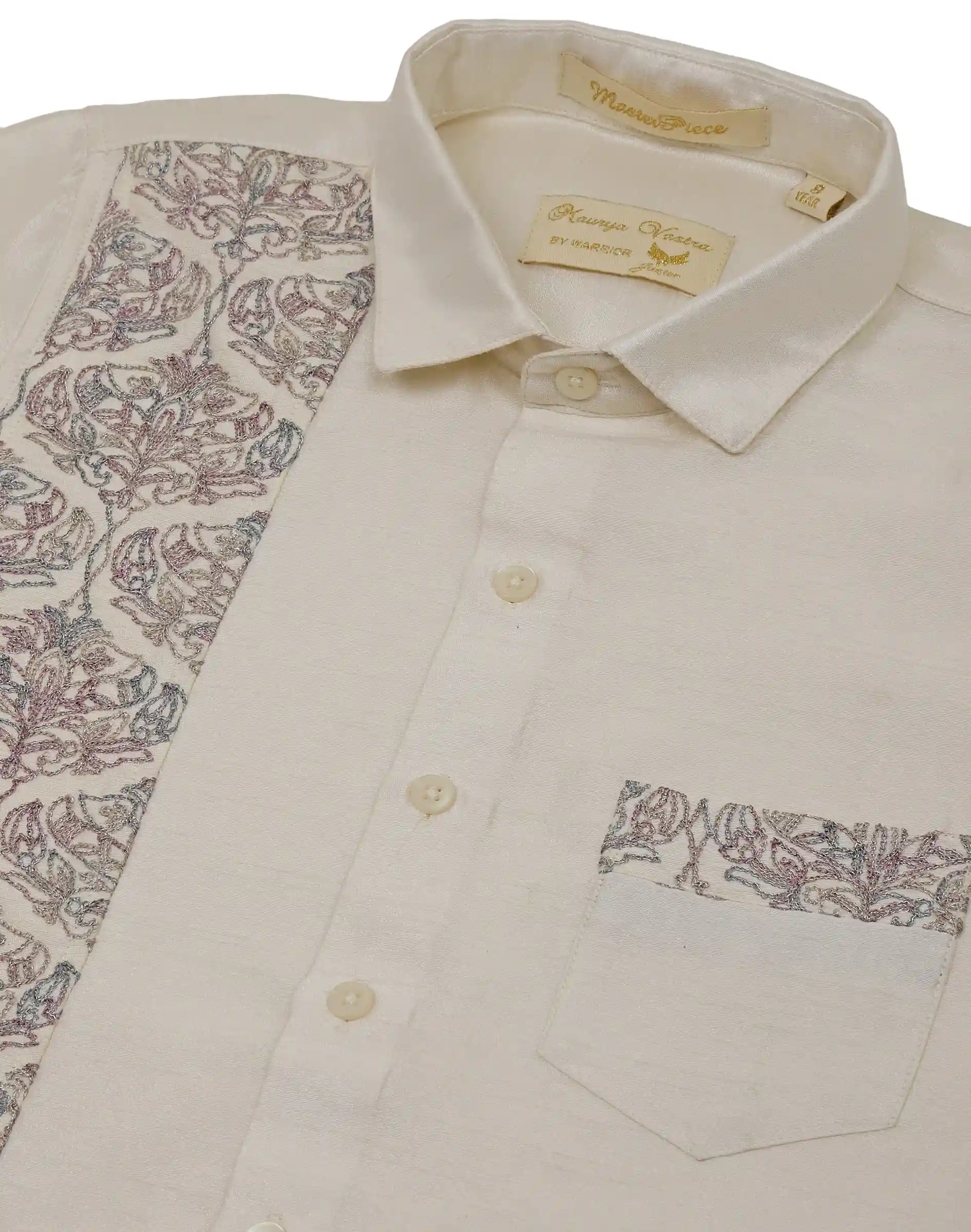 Maurya Vastra Ivory Embroidered Panel Kids Ethnic Shirt (3)