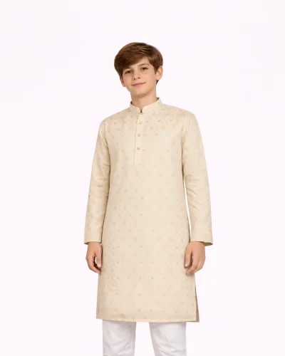 Maurya Vastra Ivory Gold Designer Silk Brocade Kurta