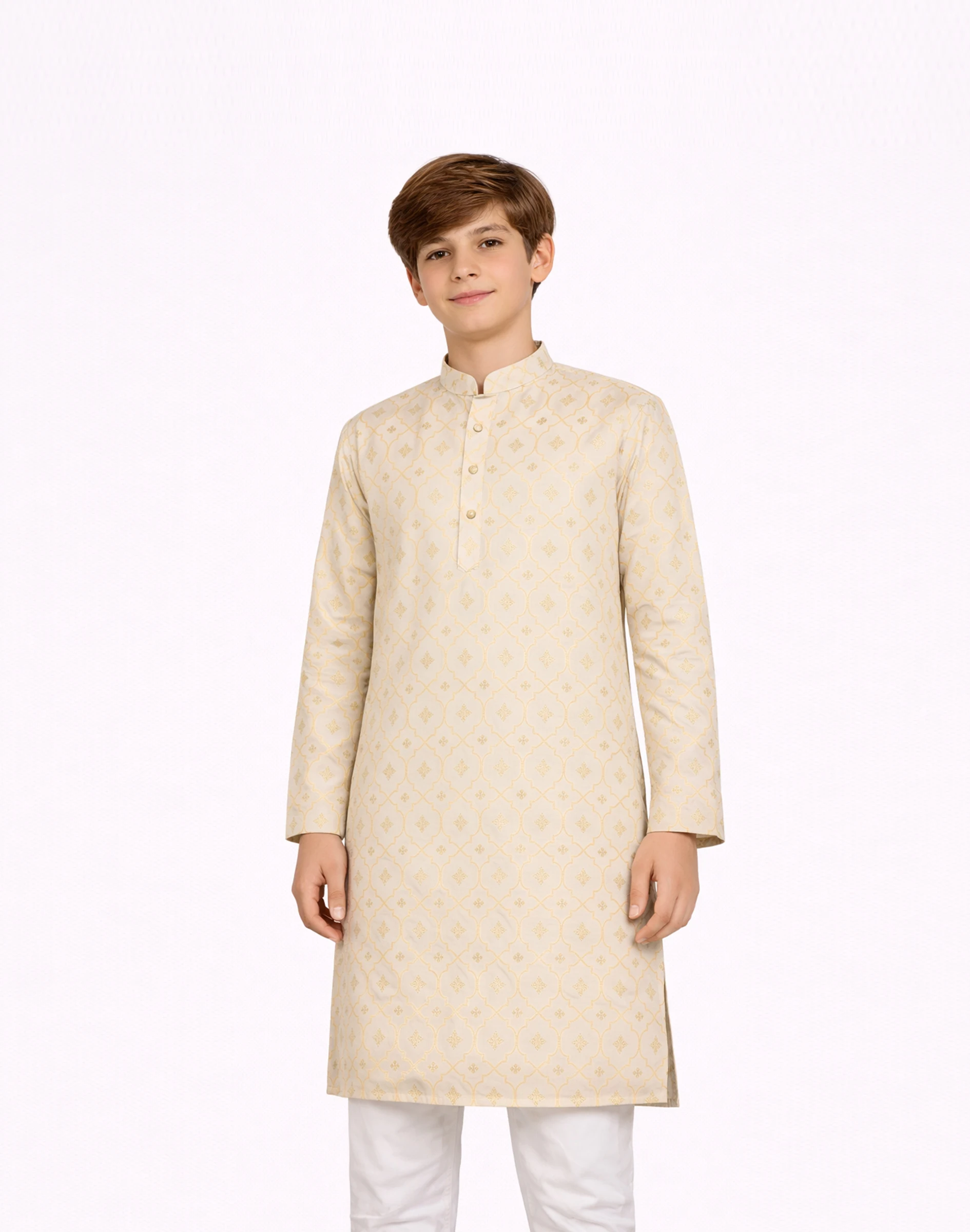 Maurya Vastra Ivory Gold Designer Silk Brocade Kurta (1)