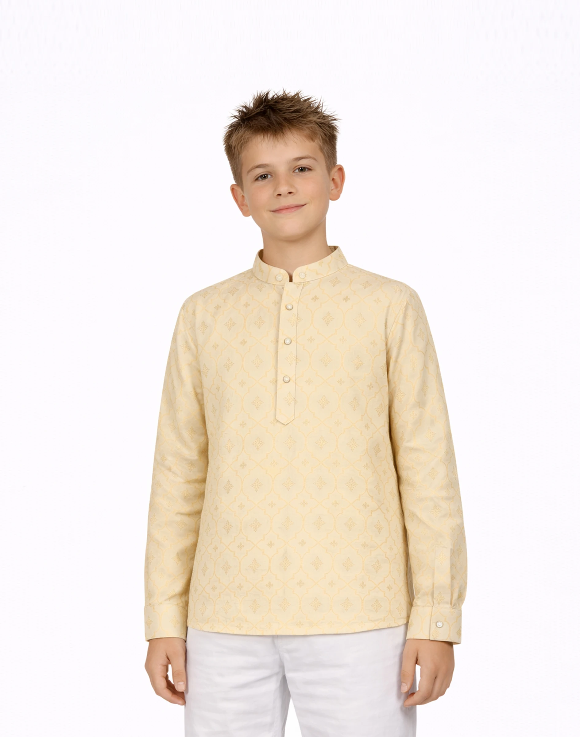 Maurya Vastra Ivory Gold Designer Silk Jacquard Kurta Shirt (1)