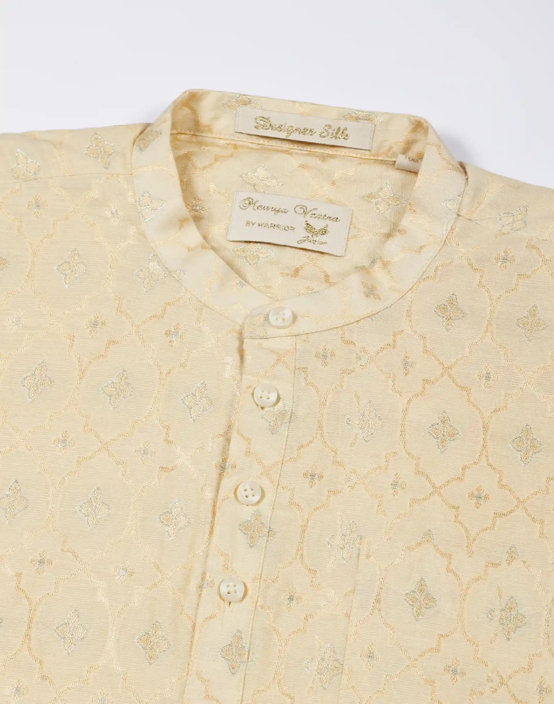 Maurya Vastra Ivory Gold Designer Silk Jacquard Kurta Shirt (3)