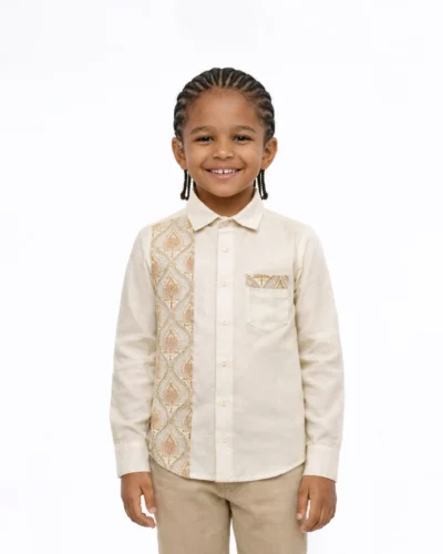 Maurya Vastra Ivory Gold Embroidered Panel Kids Shirt