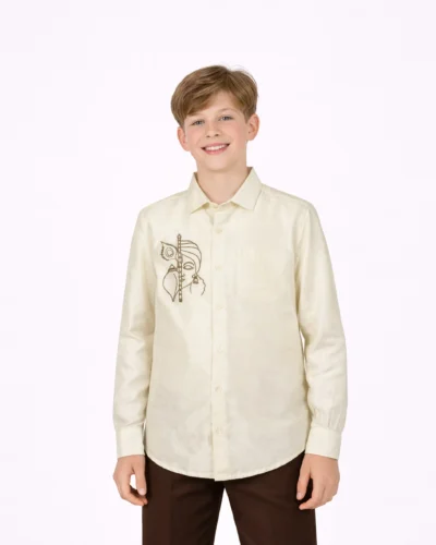 Maurya Vastra Ivory Raw Silk Embroidered Shirt