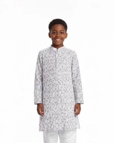 Maurya Vastra Ivory Starburst Embroidered Kids Kurta