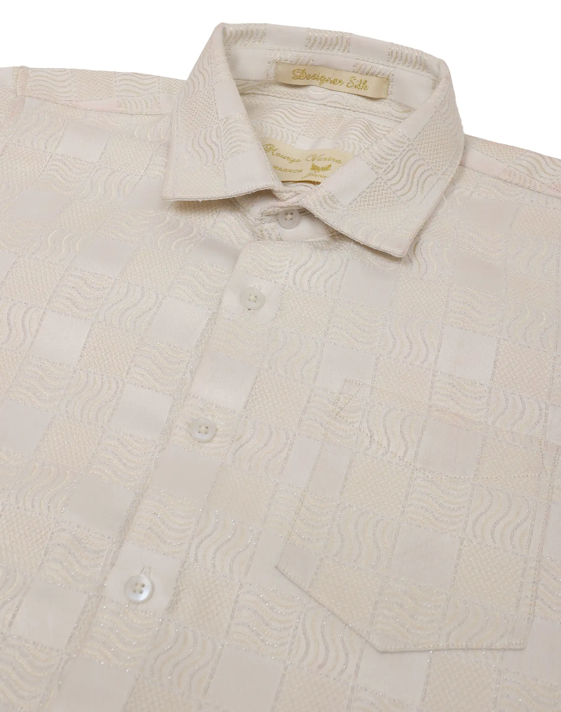 Maurya Vastra Ivory Textured Check Embroidered Kids Shirt (1)