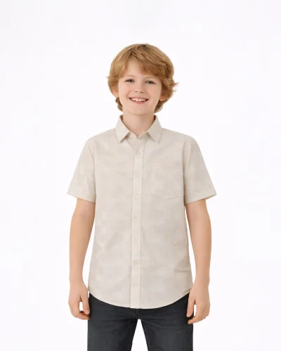 Maurya Vastra Ivory Textured Check Embroidered Kids Shirt