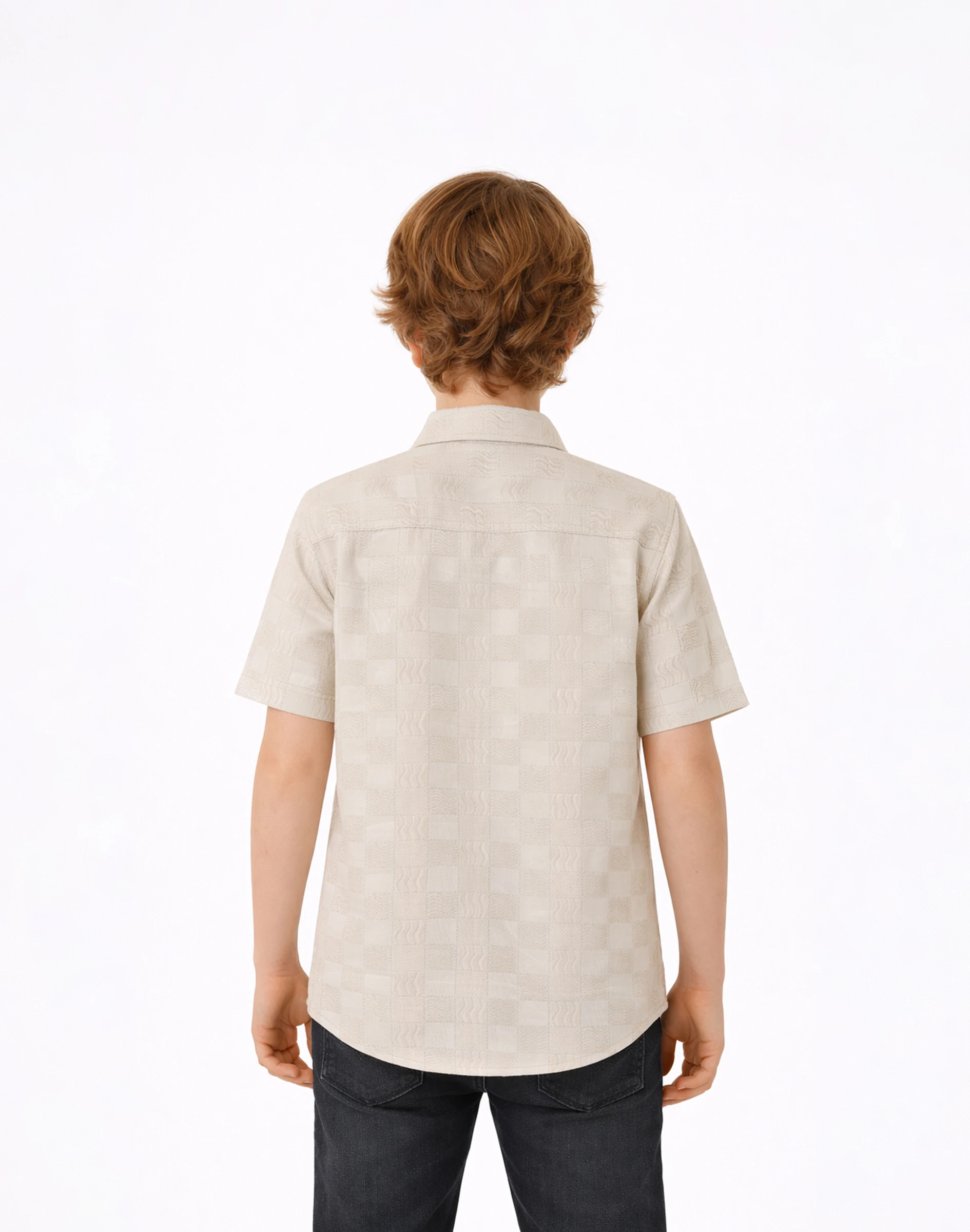 Maurya Vastra Ivory Textured Check Embroidered Kids Shirt (3)