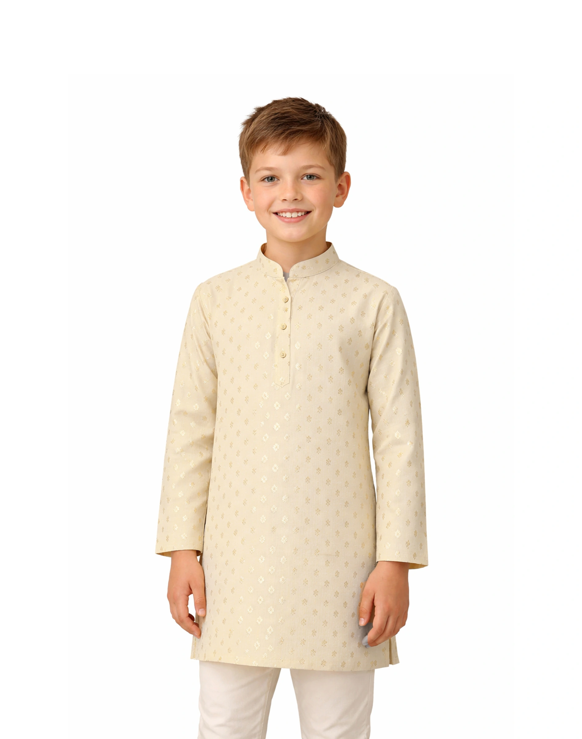 Maurya Vastra Kid’s Cream Brocade Ethnic Kurta (1)