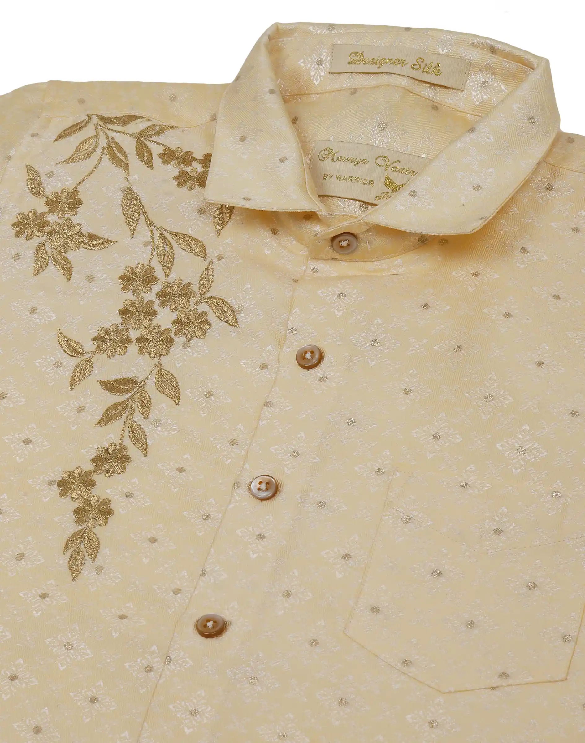 Maurya Vastra Kid’s Cream Brocade Gold Embroidered Shirt (3)