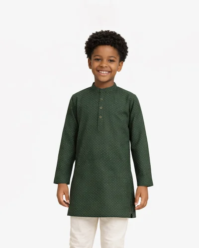 Maurya Vastra Kid’s Dark Green Brocade Kurta