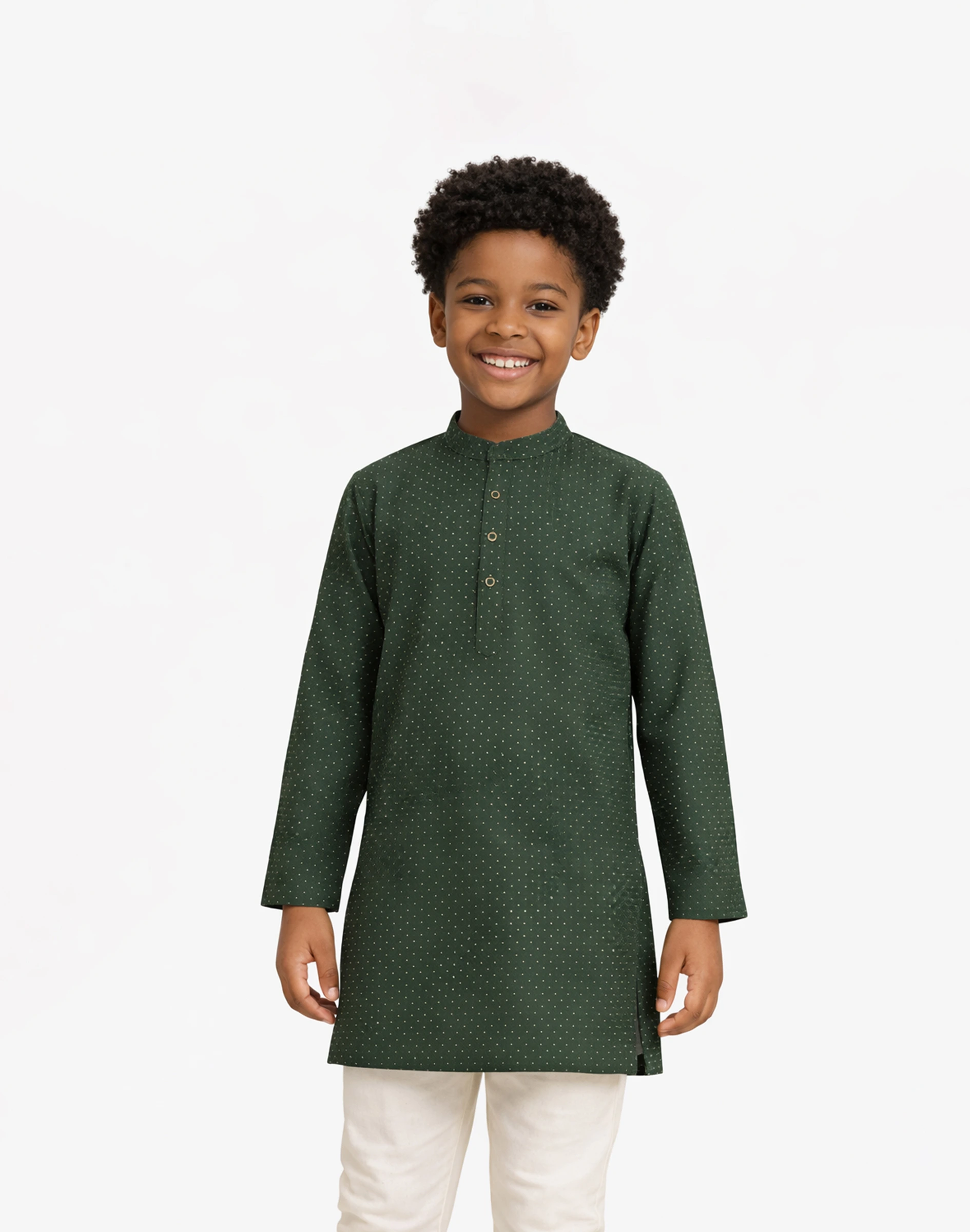 Maurya Vastra Kid’s Dark Green Brocade Kurta (1)