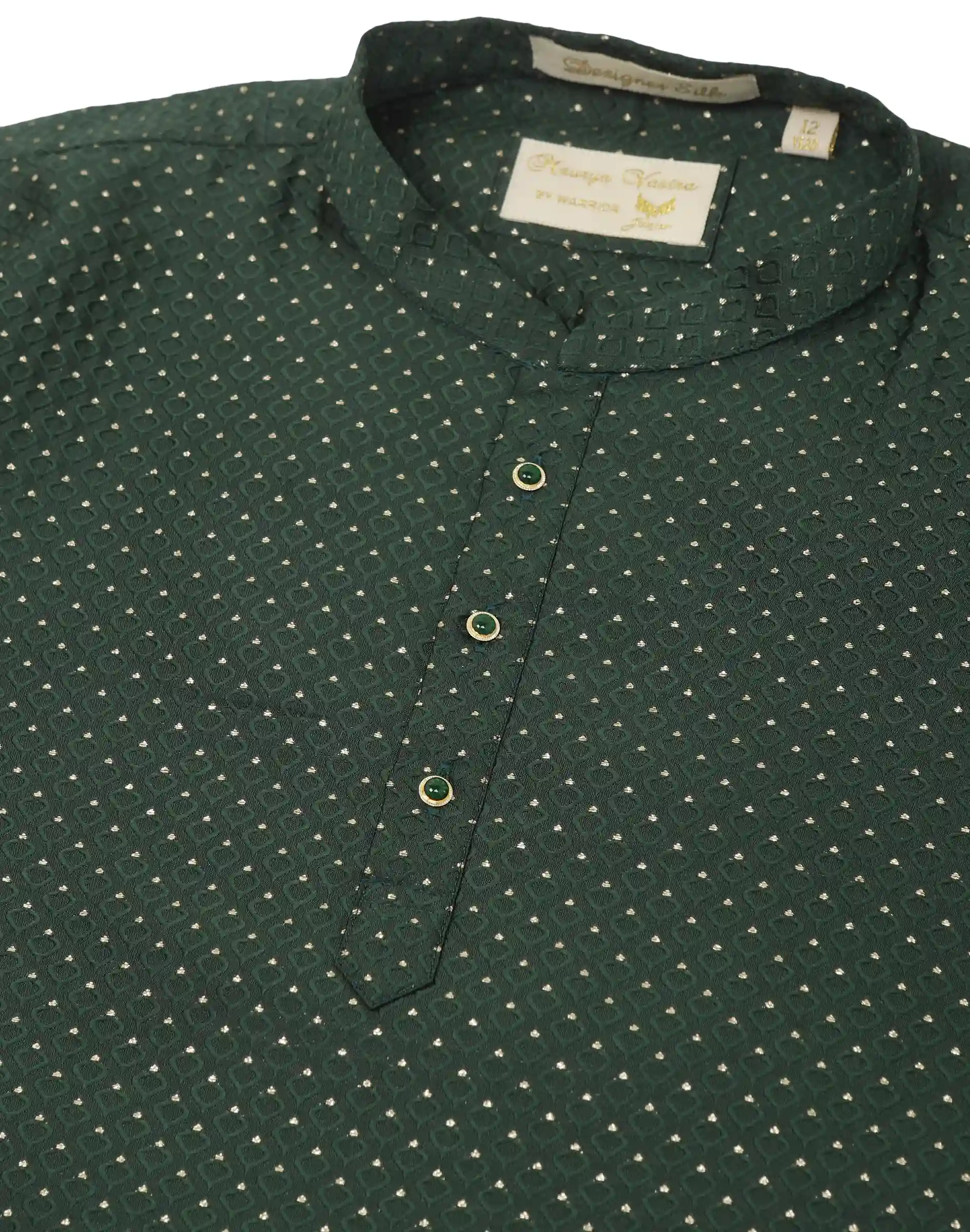 Maurya Vastra Kid’s Dark Green Brocade Kurta (3)