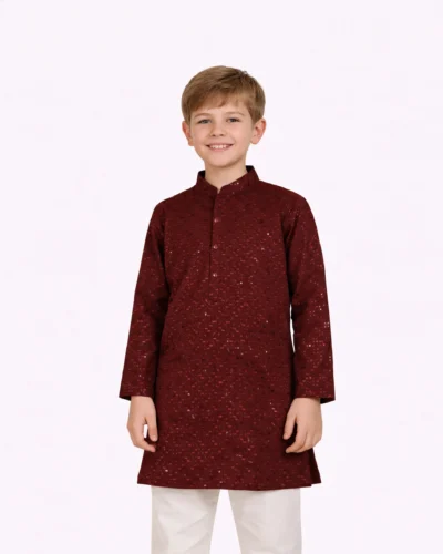 Maurya Vastra Kids Deep Maroon Embroidered Festive Kurta