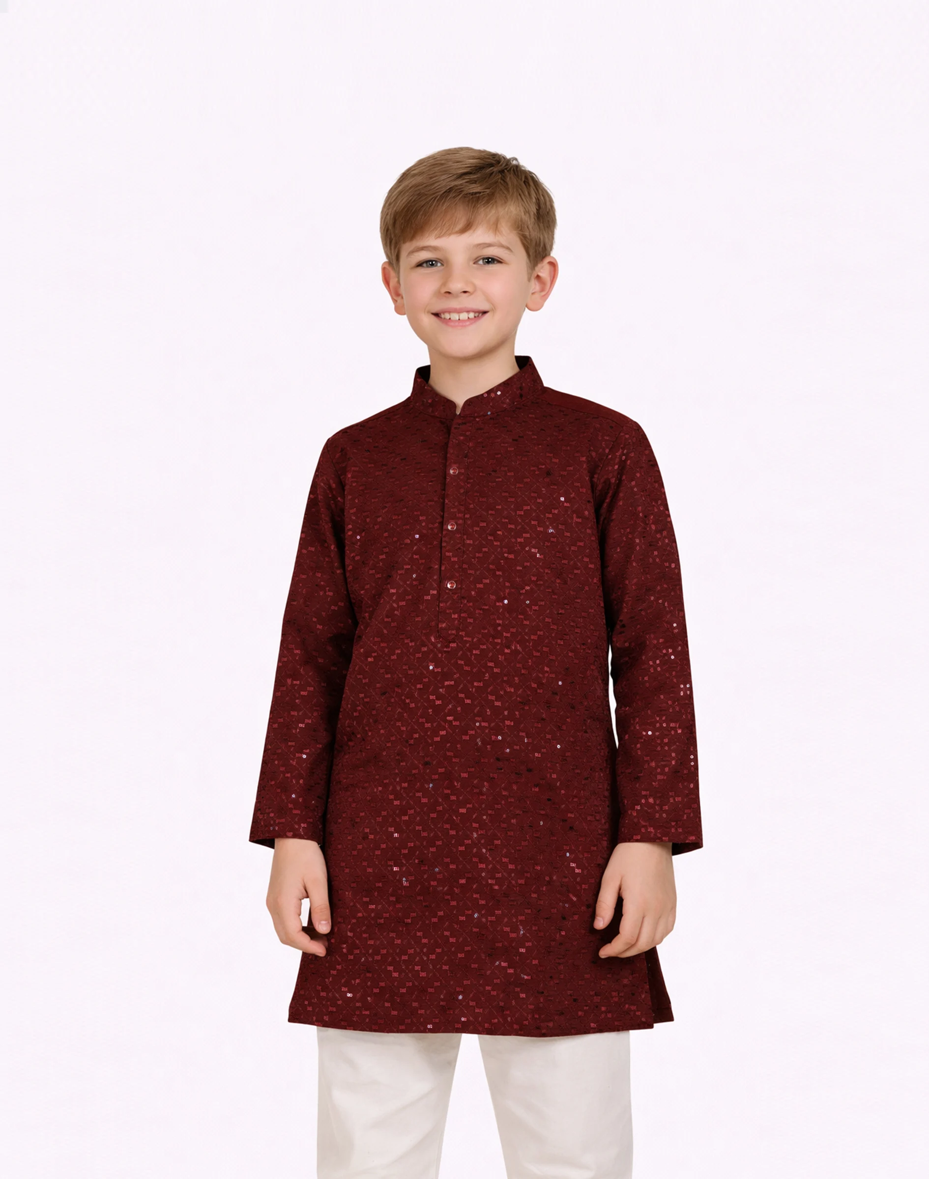 Maurya Vastra Kids Deep Maroon Embroidered Festive Kurta (1)