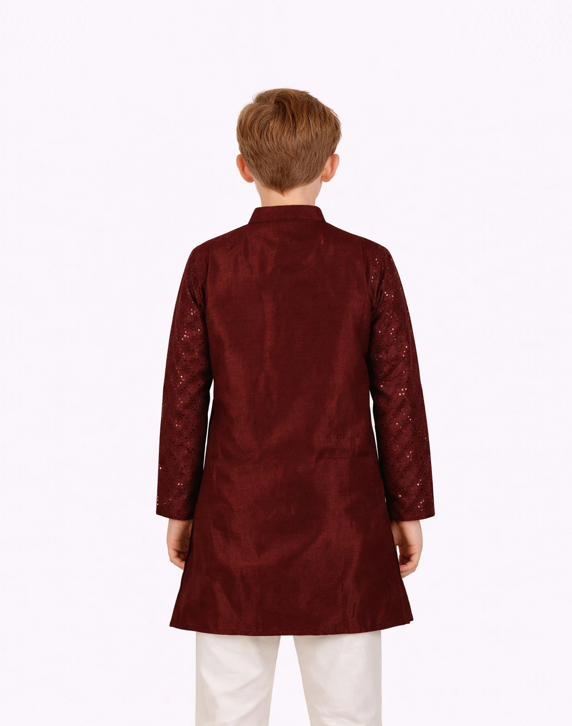 Maurya Vastra Kids Deep Maroon Embroidered Festive Kurta (2)