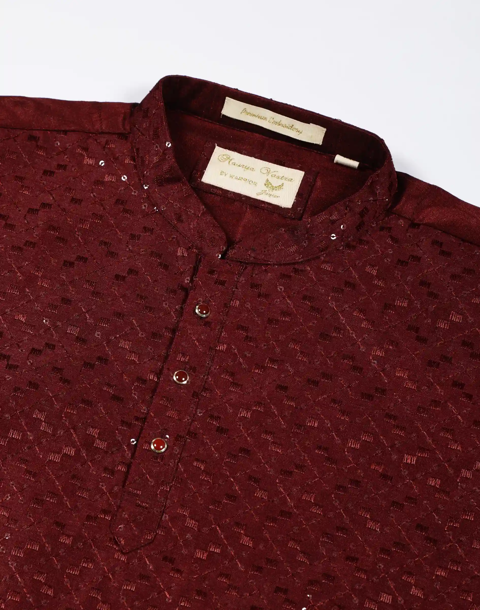 Maurya Vastra Kids Deep Maroon Embroidered Festive Kurta (3)