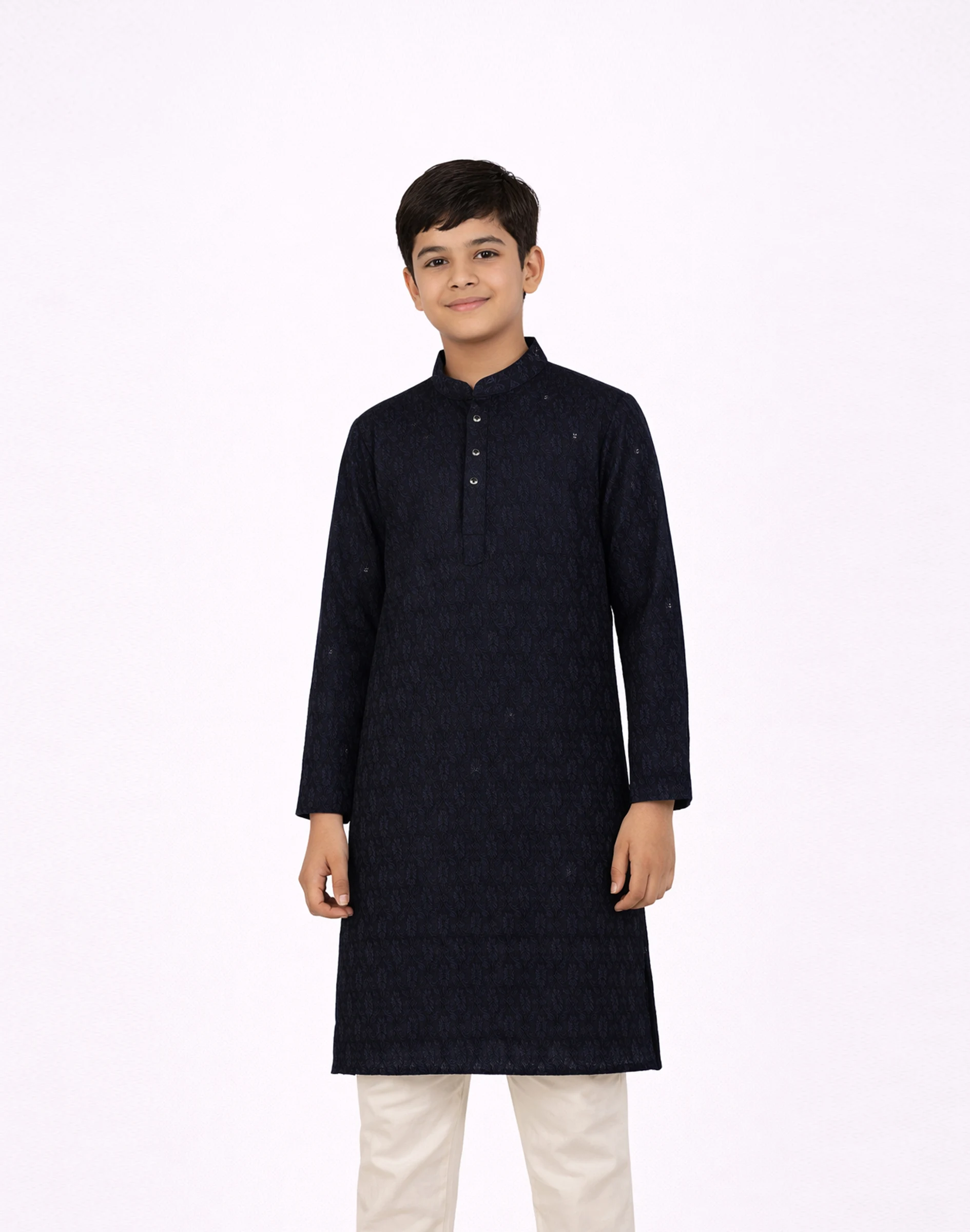 Maurya Vastra Kids Designer Navy Blue Jacquard Kurta (1)