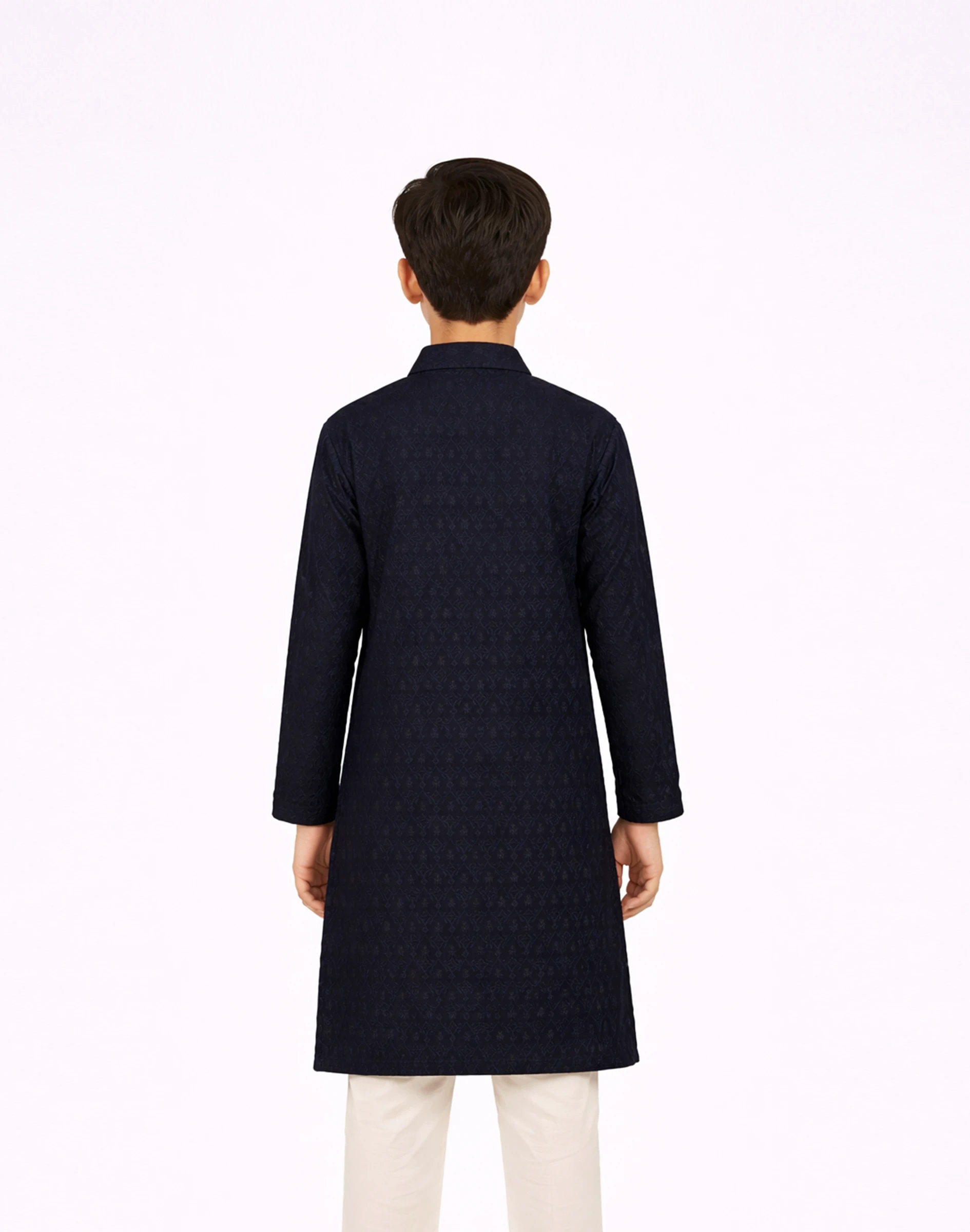 Maurya Vastra Kids Designer Navy Blue Jacquard Kurta (2)
