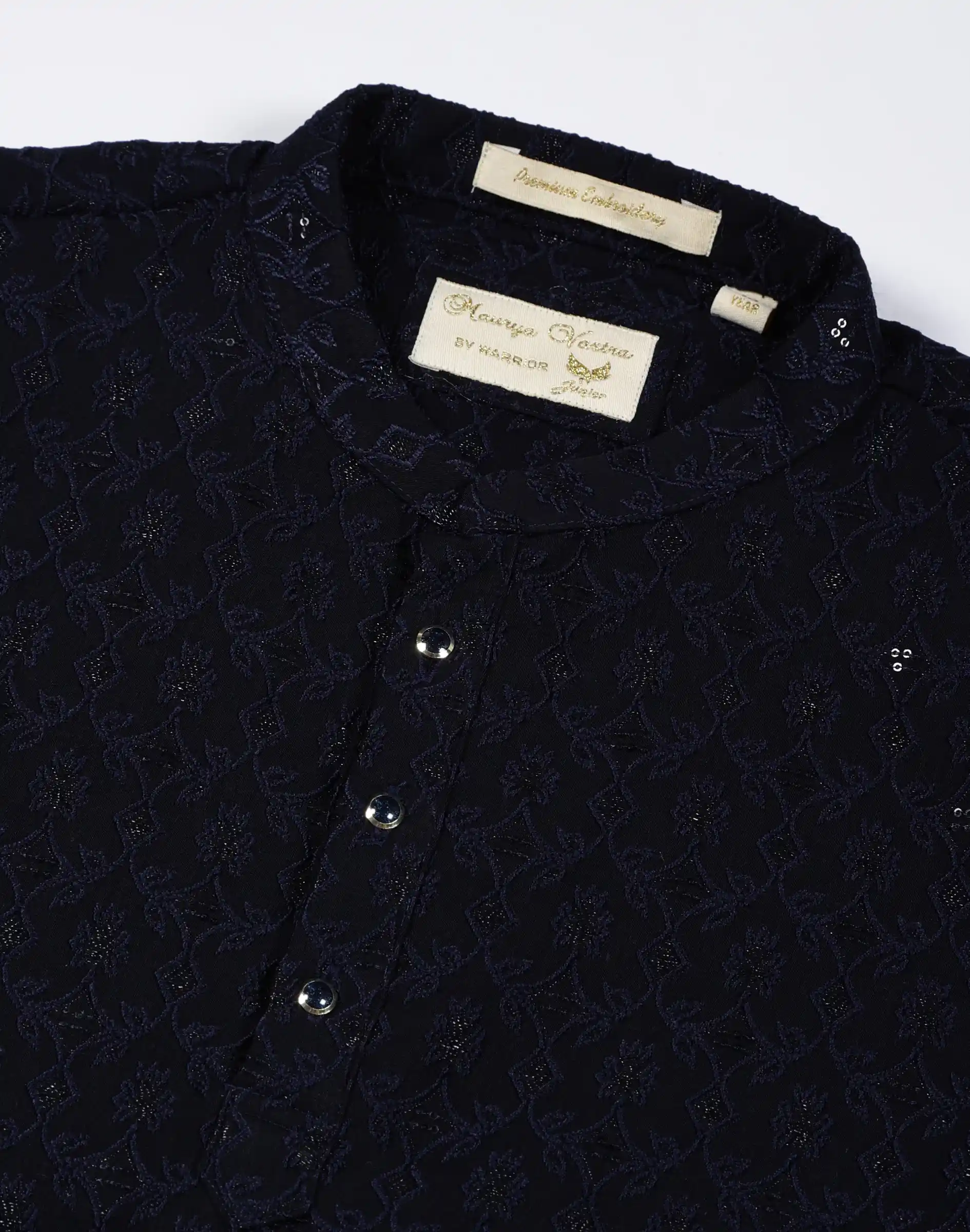 Maurya Vastra Kids Designer Navy Blue Jacquard Kurta (3)