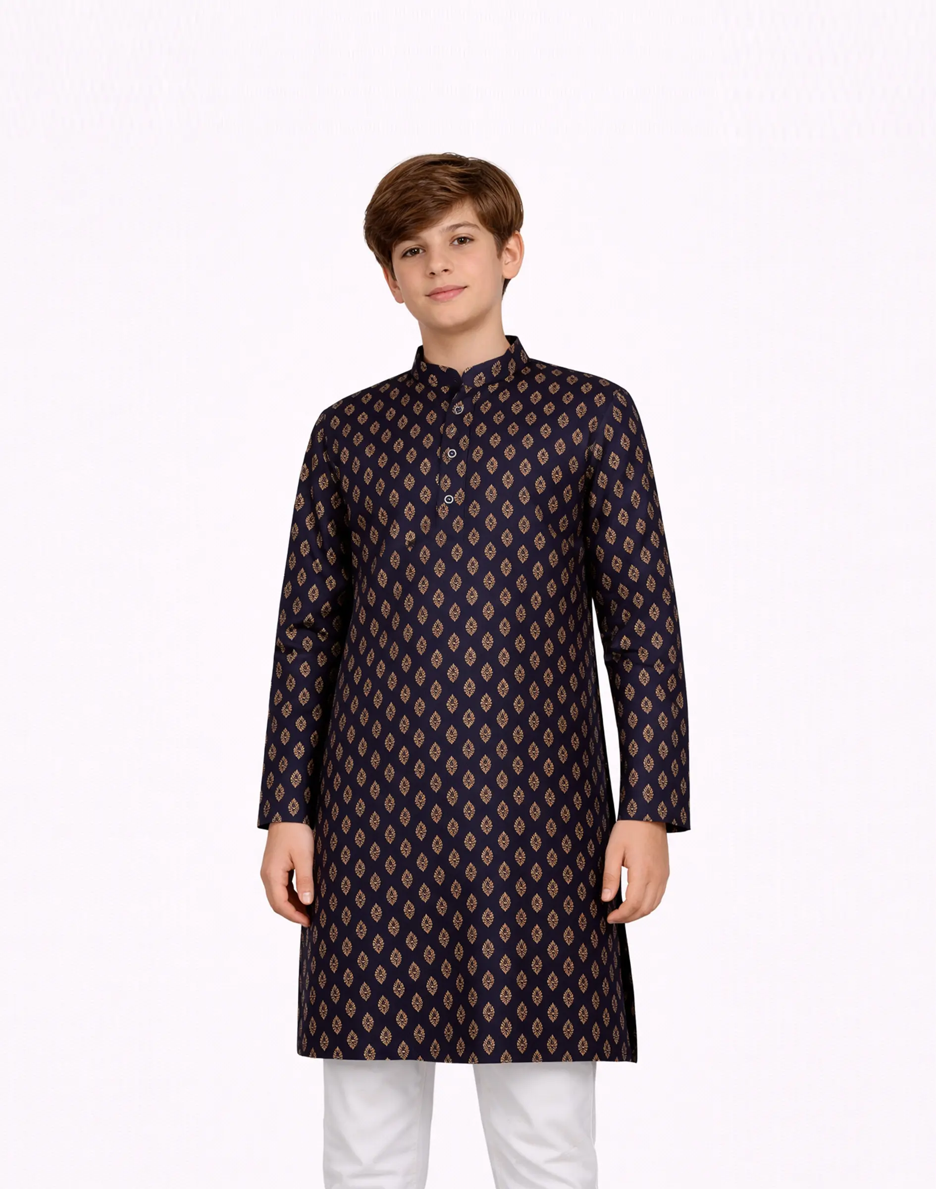 Maurya Vastra Kids Designer Silk Navy Blue Kurta (1)